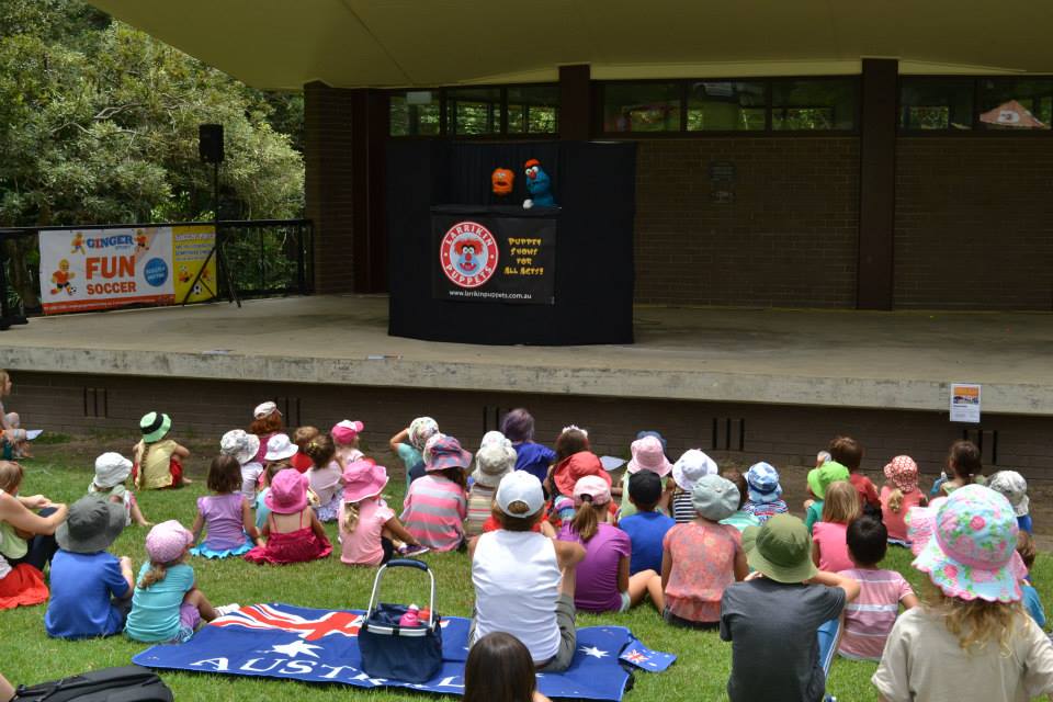 Larrikin Puppets at the Crazy Kids School Holiday Fun event at Mt. Coot-tha Botanical Gardens. Party Entertainment Brisbane