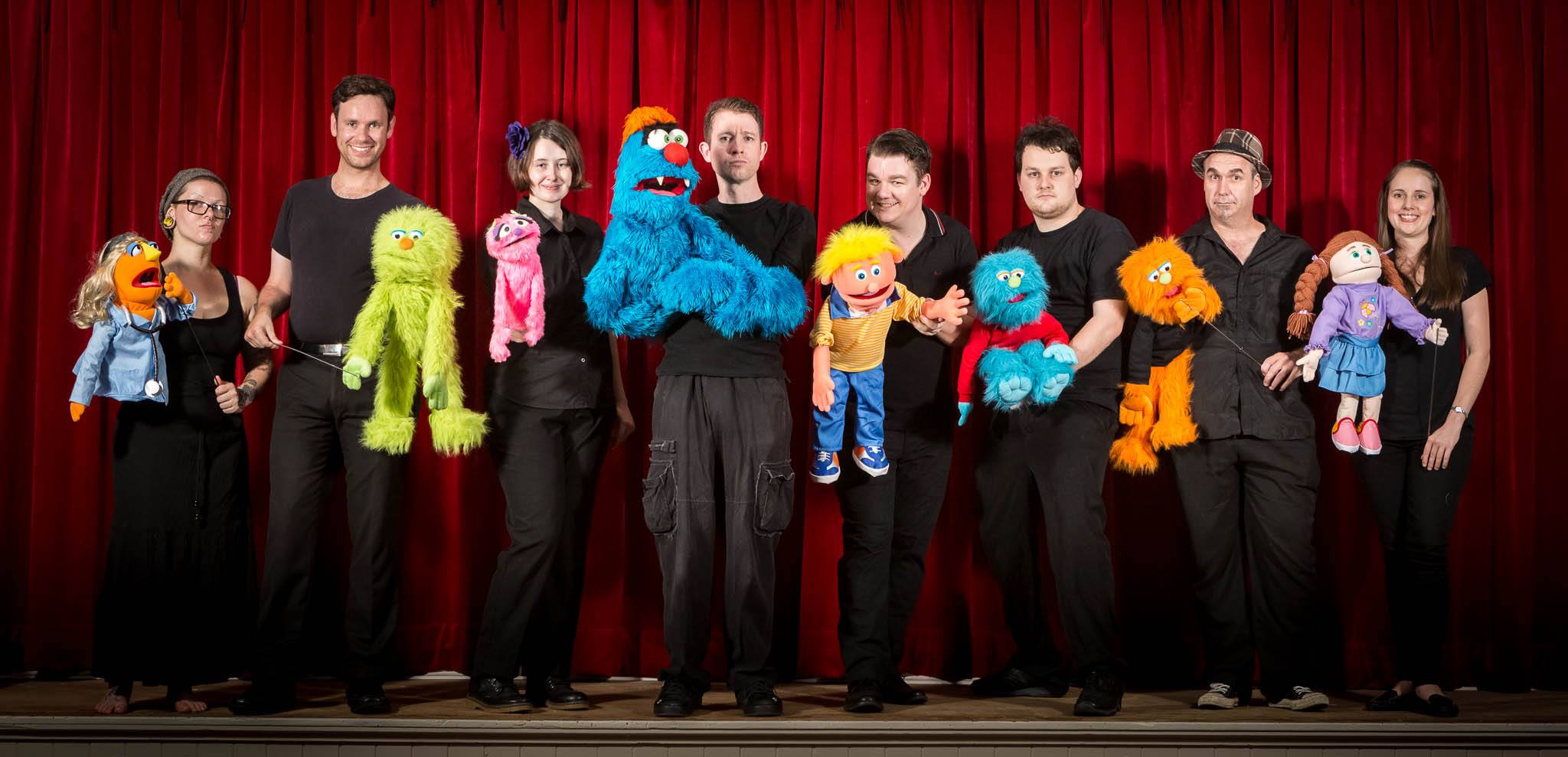 Cast members of Thank Troggg You're Here: A Puppet Impro Spectacular! Puppeteer